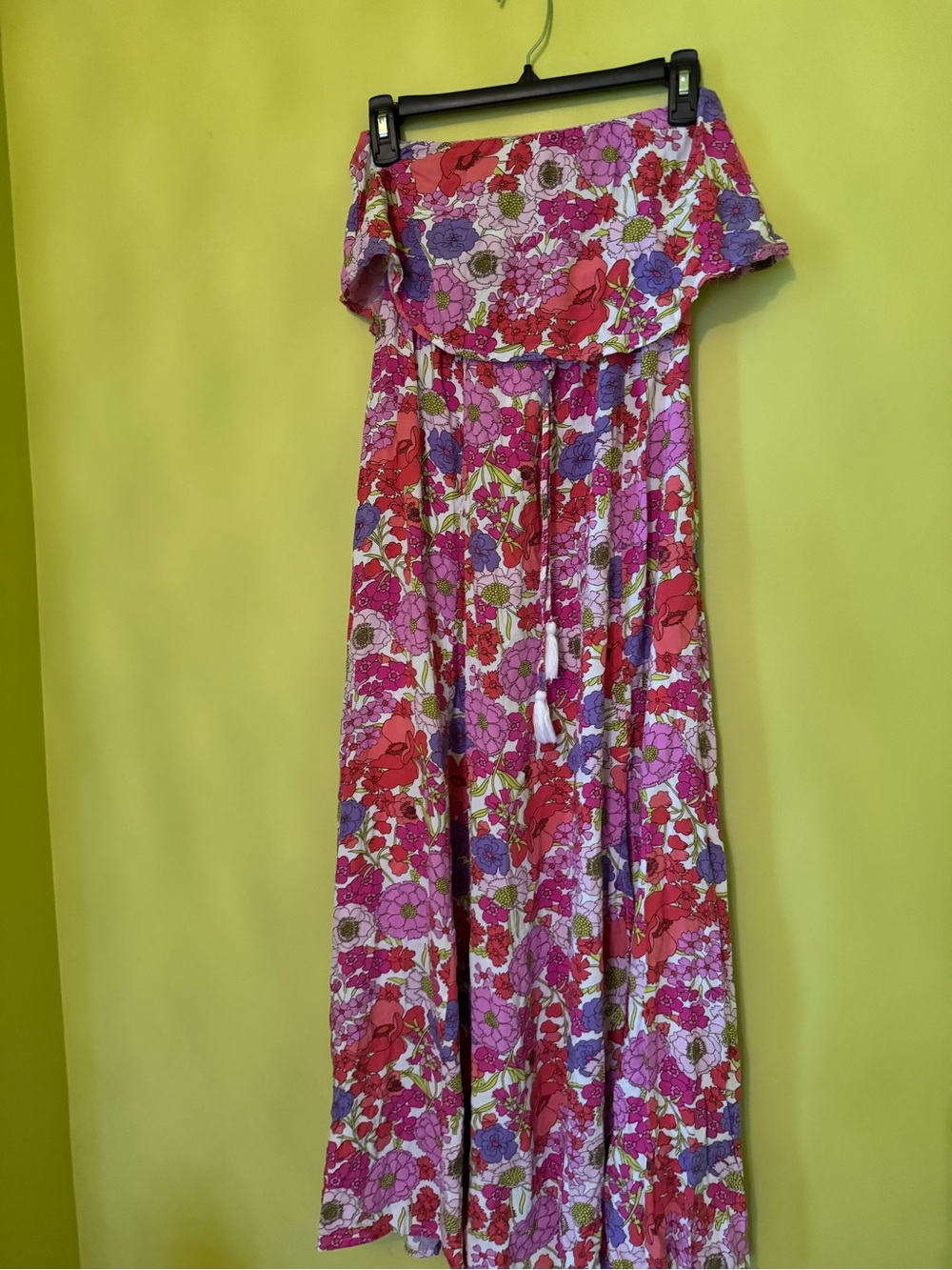 Boho Strapless Floral Maxi Dress in Pink and Purple